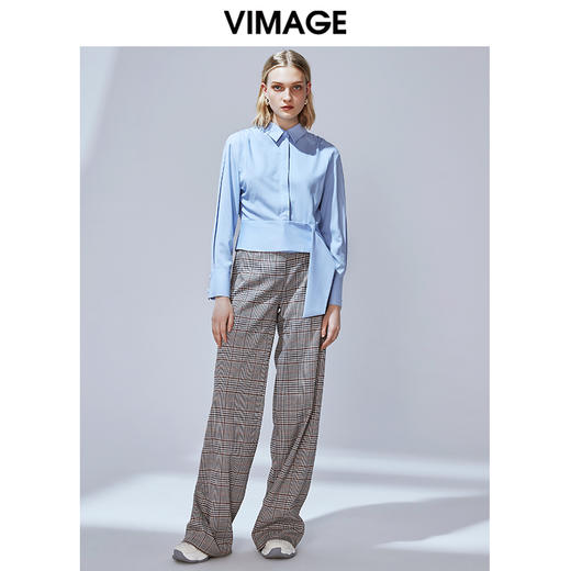 VIMAGE纬漫纪秋季新款设计感通勤简约显瘦收腰短款衬衫上衣女V1409004 商品图1