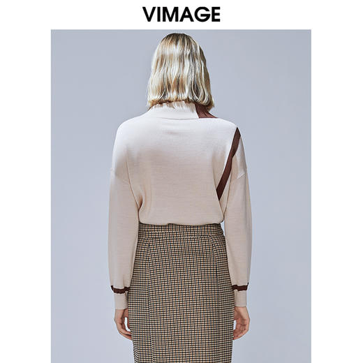 VIMAGE纬漫纪秋季新款时尚撞色宽松显瘦高领毛衣套头女上衣V1401010 商品图3