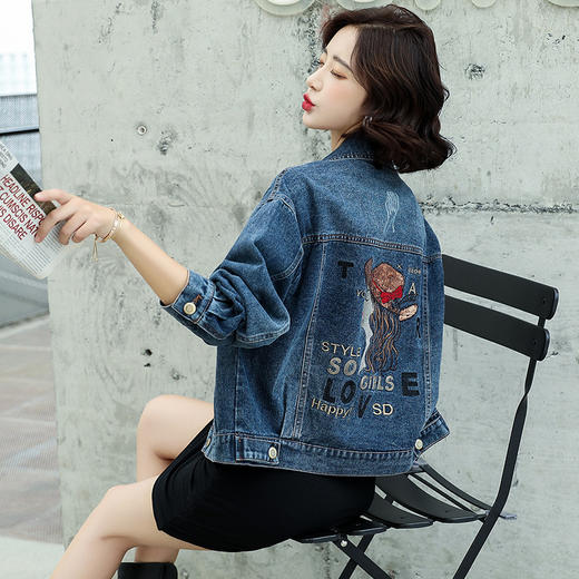 LJY-CS20188女装韩版翻领字母刺绣短款牛仔外套 商品图1