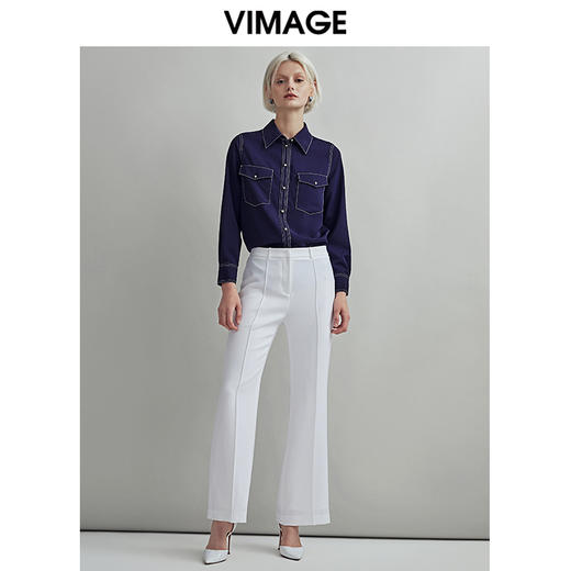 VIMAGE纬漫纪时尚简约通勤百搭休闲显瘦衬衫女上衣V1409001D 商品图1