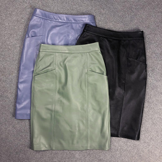 丁摩 真皮羊皮皮裙包臀裙职业OL简约修身显瘦中裙半身裙8345WX186 商品图2