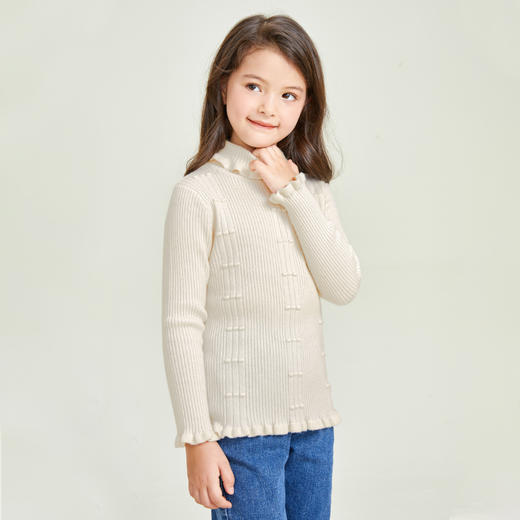 METTE羊绒世家童装女宝100%山羊绒衫中大童高领弹力修身保暖毛衣 商品图3