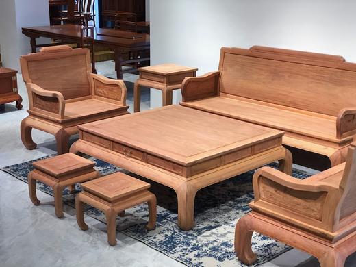 红桥红  家具严选  缅甸花梨（大果紫檀）  【弯背 素靠背荷花扶手 明式沙发八件套】 商品图1