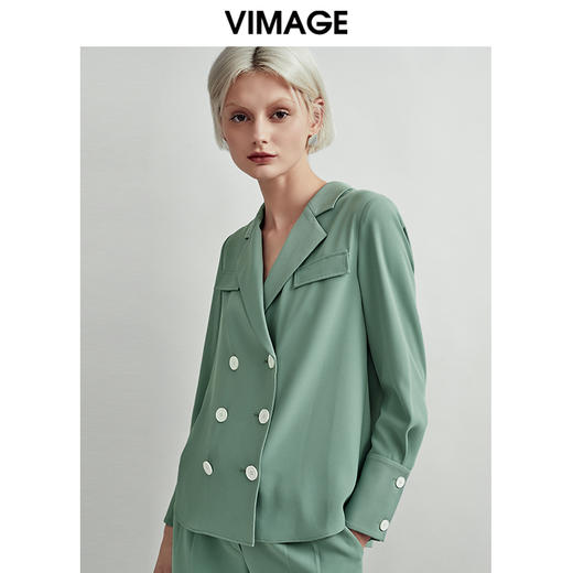 VIMAGE纬漫纪秋季新款是时尚通勤干练简约双排扣翻领衬衫上衣V1409009D 商品图2