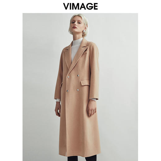  VIMAGE纬漫纪秋季新款经典百搭修身直筒翻领长款毛呢大衣女V1414008D 商品图0