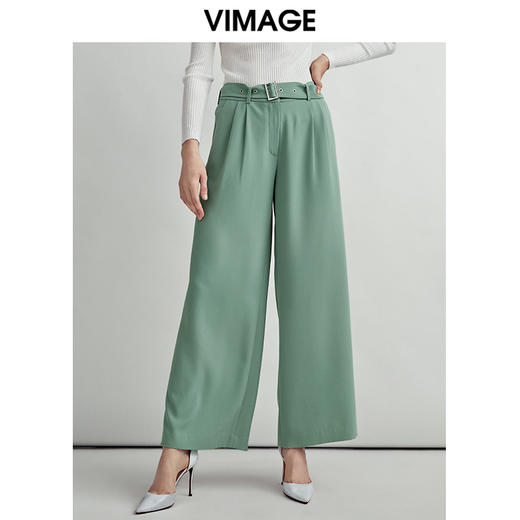 VIMAGE纬漫纪通勤职业干练百搭显瘦直筒阔腿裤长裤女V1405006D 商品图0