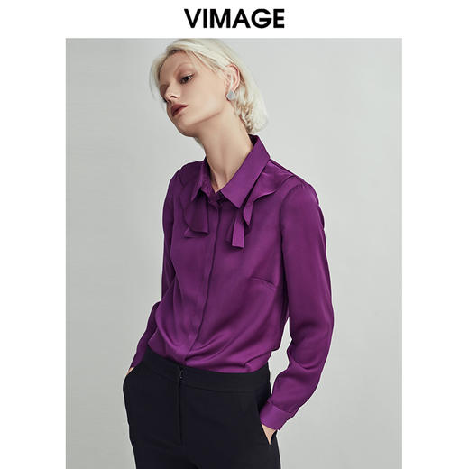VIMAGE纬漫纪洋气气质时尚缎面百搭显瘦雪纺上衣女V1409011D 商品图2