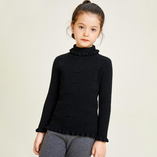 METTE羊绒世家童装女宝100%山羊绒衫中大童高领弹力修身保暖毛衣 商品图2