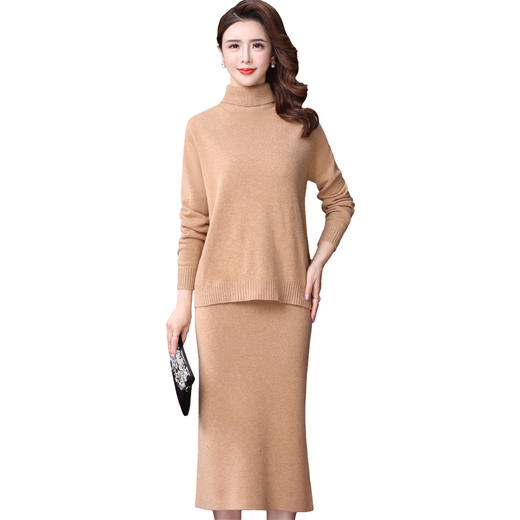 WXY-W-LH-19-28纯羊毛针织衫高领半身裙两件套 商品图3