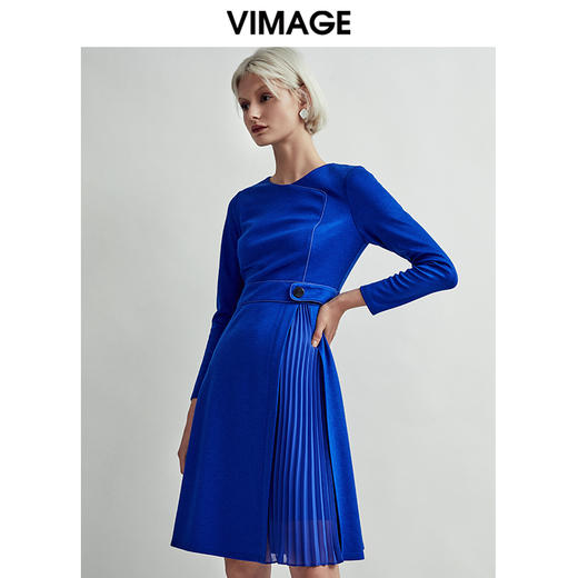 VIMAGE纬漫纪秋季新款高级纯色百搭显瘦气质收腰连衣裙女裙V1407014D 商品图0