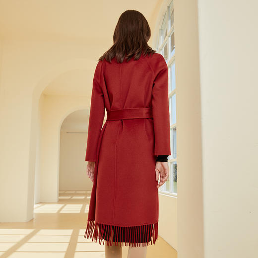 ND92R斯尔丽瑟俪2020年冬季新品流行纯色流苏下摆束腰式气质大衣外套 商品图1