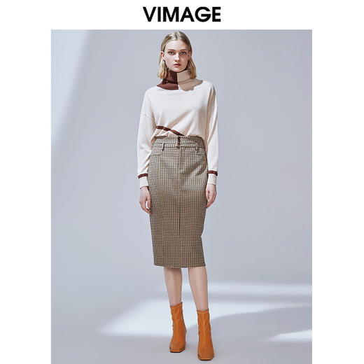 VIMAGE纬漫纪秋季新款时尚撞色宽松显瘦高领毛衣套头女上衣V1401010 商品图1
