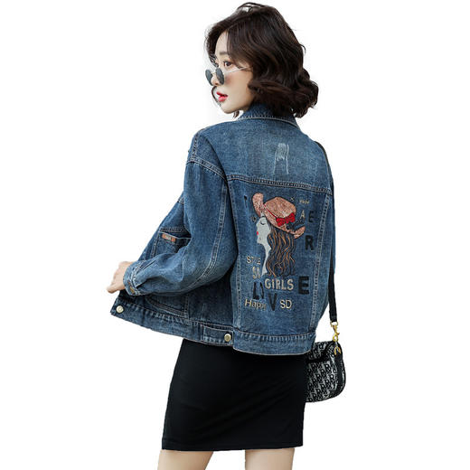 LJY-CS20188女装韩版翻领字母刺绣短款牛仔外套 商品图4