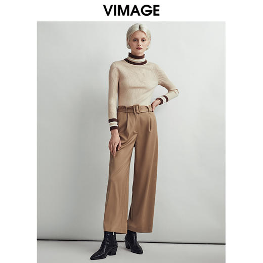 VIMAGE纬漫纪简约时尚通勤干练显瘦直筒阔腿裤女长裤V1405008D 商品图1