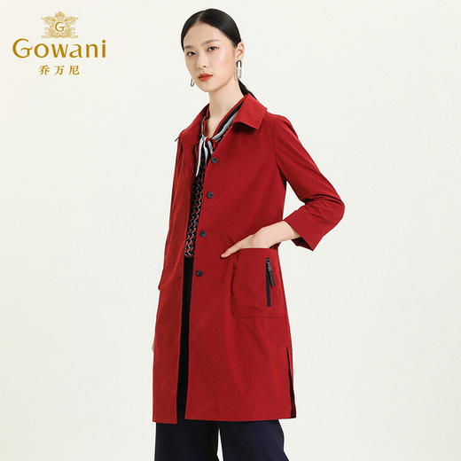 乔万尼初秋新款风衣中长款复古红色青春靓丽轻奢显瘦外套女ES3A607 商品图2