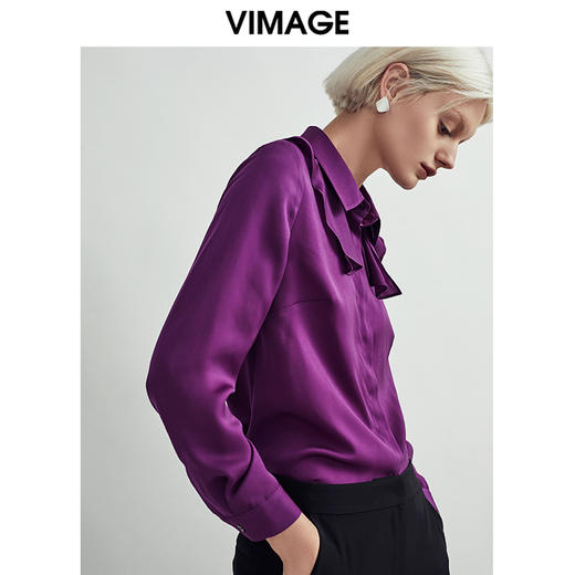 VIMAGE纬漫纪洋气气质时尚缎面百搭显瘦雪纺上衣女V1409011D 商品图1