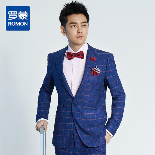 【明星款】罗蒙男士西服套装正装商务职业装新郎结婚礼服格纹西装 商品图0