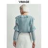 VIMAGE纬漫纪时尚洋气系带荷叶边装饰雪纺衫上衣女V1413004D 商品缩略图3