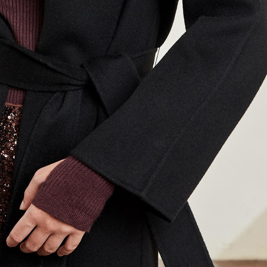 ND92L斯尔丽瑟俪2020年冬季新品时尚气质下摆流苏束腰大衣外套 商品图4