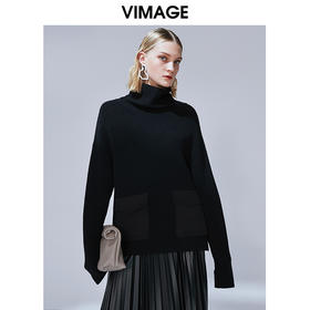 VIMAGE纬漫纪秋季新款时尚个性慵懒舒适高领保暖毛衣针织衫女V1401019