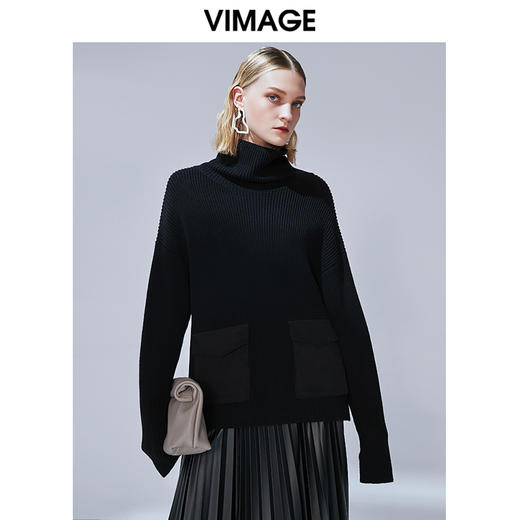VIMAGE纬漫纪秋季新款时尚个性慵懒舒适高领保暖毛衣针织衫女V1401019 商品图0