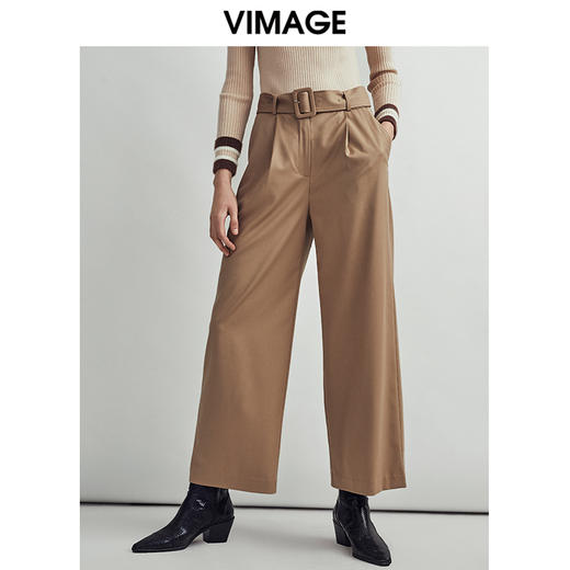 VIMAGE纬漫纪简约时尚通勤干练显瘦直筒阔腿裤女长裤V1405008D 商品图0