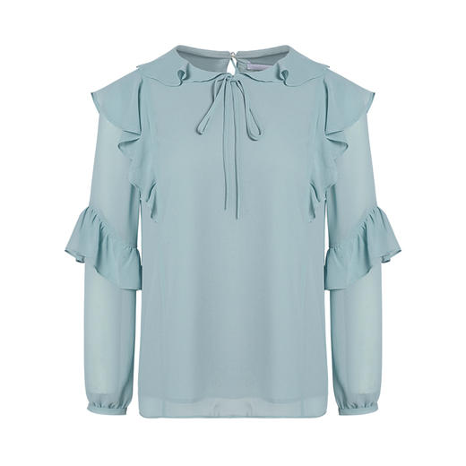 VIMAGE纬漫纪时尚洋气系带荷叶边装饰雪纺衫上衣女V1413004D 商品图4