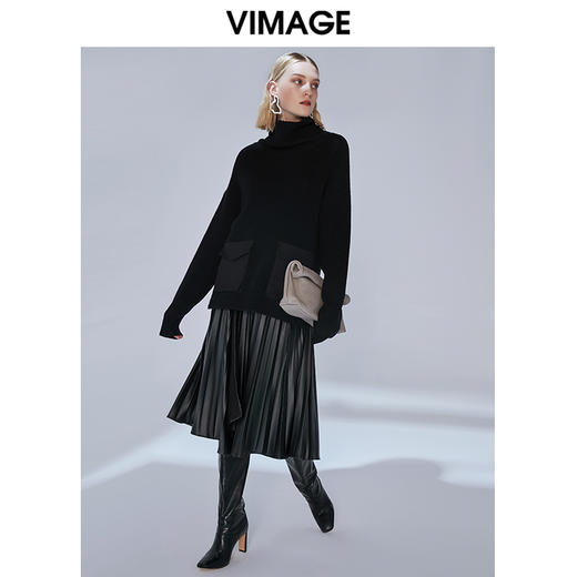 VIMAGE纬漫纪秋季新款时尚个性慵懒舒适高领保暖毛衣针织衫女V1401019 商品图1