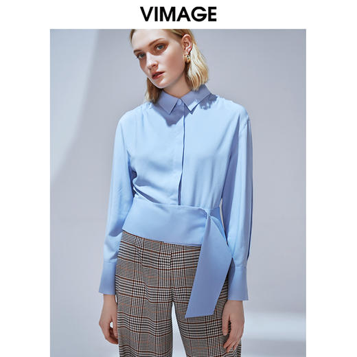 VIMAGE纬漫纪秋季新款设计感通勤简约显瘦收腰短款衬衫上衣女V1409004 商品图0