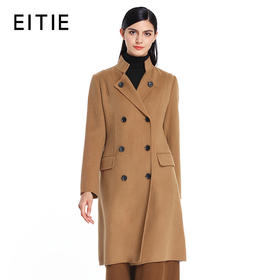 EITIE爱特爱秋冬季纯色复古翻领修身双排扣呢子大衣女毛呢外套5214913