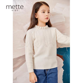 METTE羊绒世家童装100%山羊绒衫冬新品中大童女镂空印花保暖毛衣