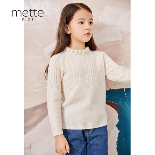 METTE羊绒世家童装100%山羊绒衫冬新品中大童女镂空印花保暖毛衣 商品图0