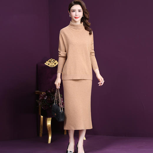 WXY-W-LH-19-28纯羊毛针织衫高领半身裙两件套 商品图2