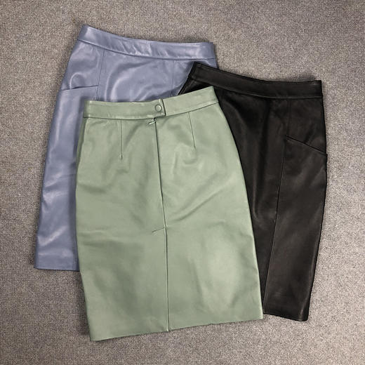 丁摩 真皮羊皮皮裙包臀裙职业OL简约修身显瘦中裙半身裙8345WX186 商品图3