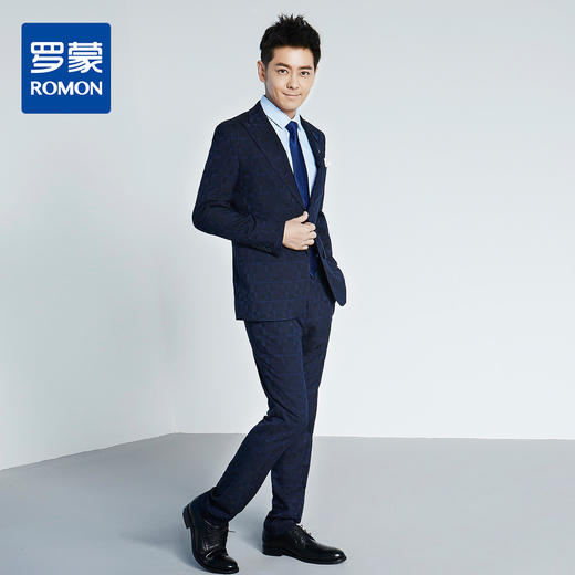 【明星款】罗蒙男士西服套装正装商务职业装新郎结婚礼服格纹西装 商品图2