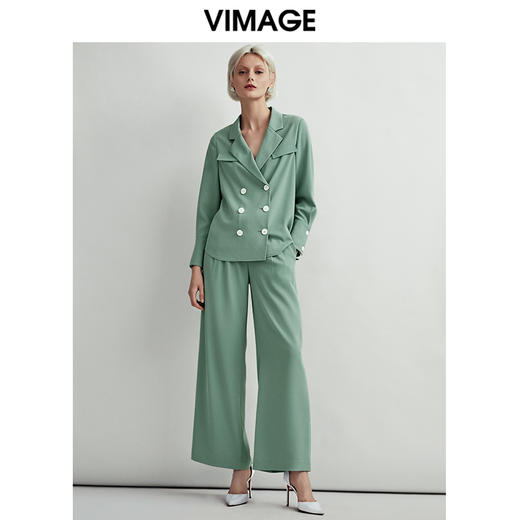 VIMAGE纬漫纪秋季新款是时尚通勤干练简约双排扣翻领衬衫上衣V1409009D 商品图1