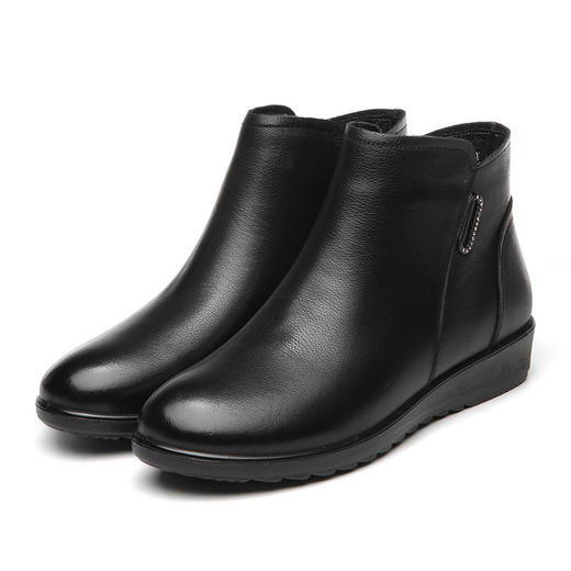 信诺真皮妈妈鞋冬季加绒保暖短靴软底靴子舒适中年女鞋中老年棉鞋5G20M630-12 商品图3