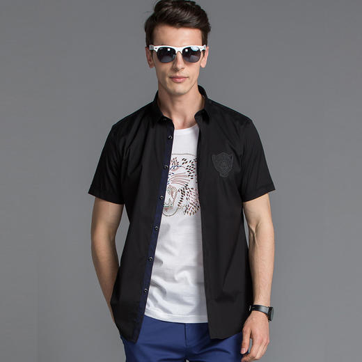 Marco Azzali 黑色短袖衬衫 C5053200 商品图0