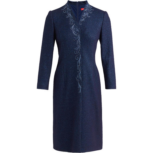 皮尔卡丹女装冬季新款蓝色V领绣花收腰连衣裙P0426DL13L0
 商品图4