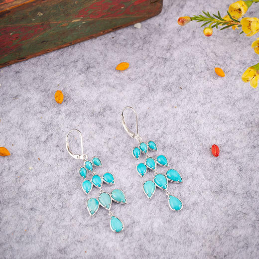 孔雀翎天然蓝松石水滴耳饰 原矿松石925银精致大气 醍醐原创设计 两款可选 商品图6