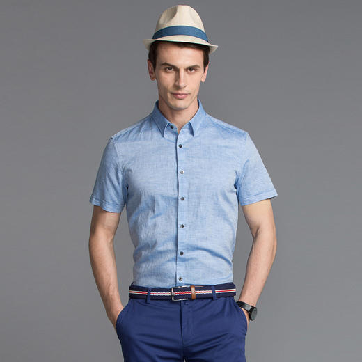 Marco Azzali 蓝色短袖衬衫 C5058600 商品图0