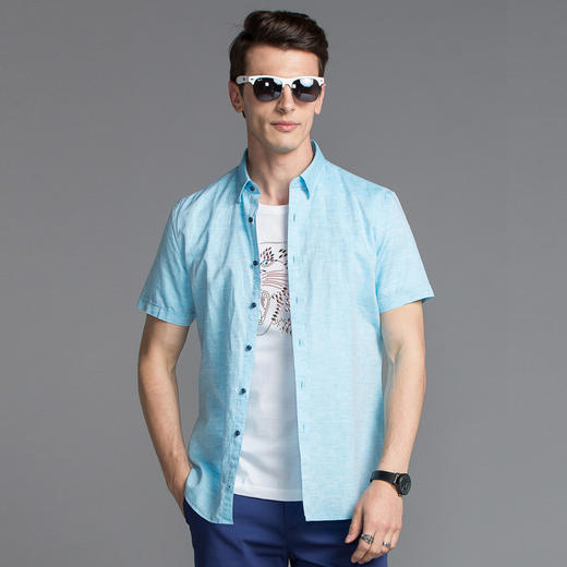 Marco Azzali 蓝色短袖衬衫 C5057600 商品图0