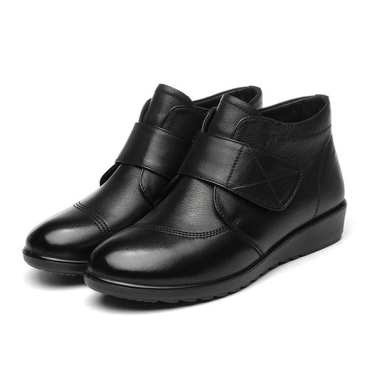 信诺真皮老人棉鞋女加绒保暖防滑秋冬季中老年软底老太太奶奶皮鞋20M630-11 商品图4