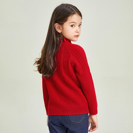 METTE羊绒世家童装100%山羊绒衫冬新品中大童女镂空印花保暖毛衣 商品图3