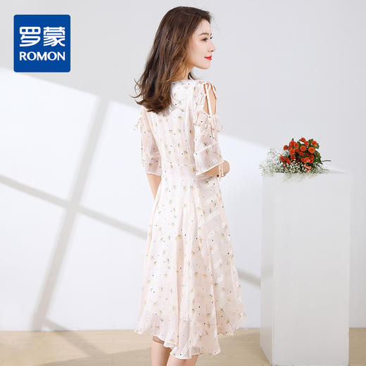 罗蒙连衣裙女V领五分袖轻薄舒适仙女裙女长裙子夏 商品图1