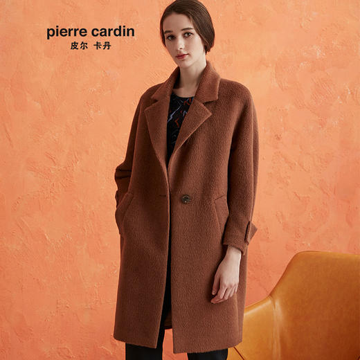 皮尔卡丹女装大衣水波纹中长款羊驼毛保暖羊毛呢外套P0418CH05K0
 商品图0