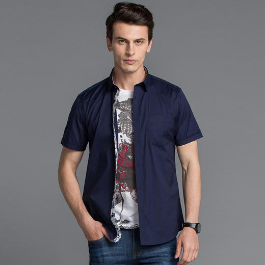 Marco Azzali 藏青短袖衬衫 C5054100 商品图0