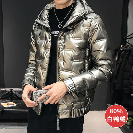 亮面羽绒服男2020冬季新款潮牌韩版潮流帅气短款冬装连帽保暖外套 商品图1