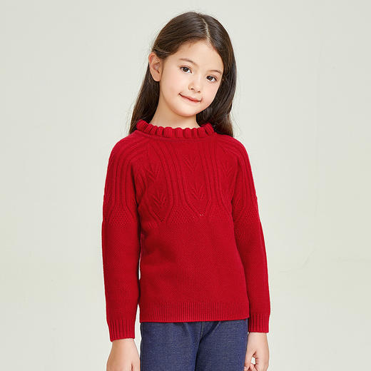 METTE羊绒世家童装100%山羊绒衫冬新品中大童女镂空印花保暖毛衣 商品图1