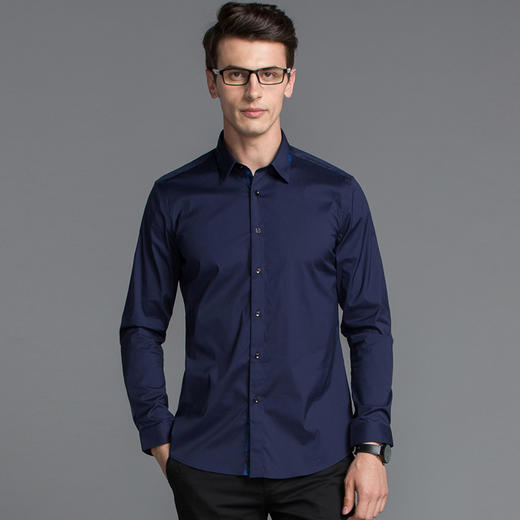 Marco Azzali 藏青长袖衬衫 C5010100 商品图0
